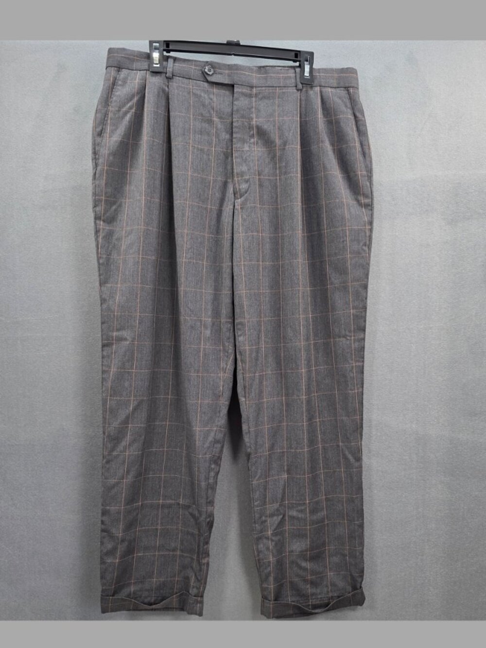 T Harris London Men's Wool Windowpane Pleated Dress Pants 38x32